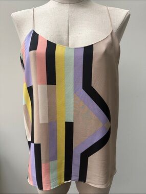 TIBI arizona silk tank camisole Multi Stripe 10